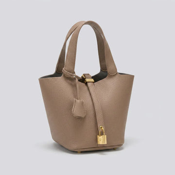 Textured Pebble Mini Lock Accent Bucket Tote Bag