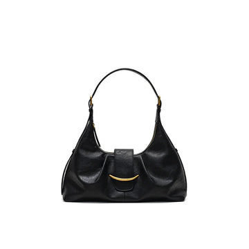 Soft Ruched Curved Metal Accent Shoulder Hobo Bag