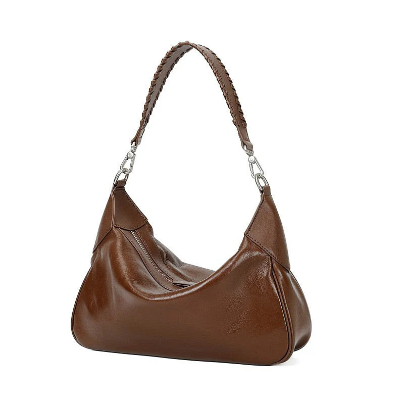 Convertible Glossy Brown Hobo Crossbody Bag