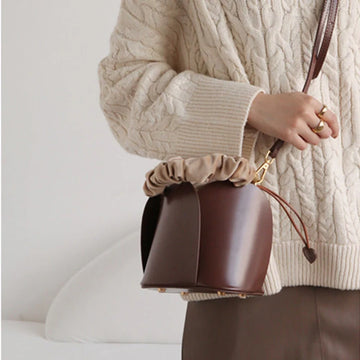 Petal-Shaped Drawstring Mini Bucket Crossbody Handbag