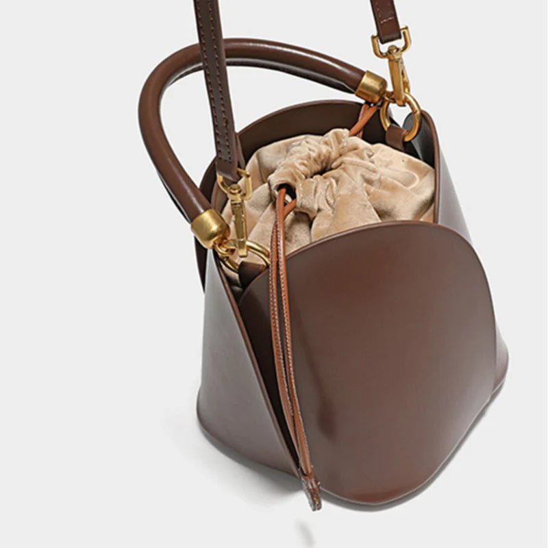 Petal-Shaped Drawstring Mini Bucket Crossbody Handbag