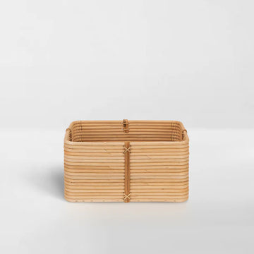 Natural Slatted Wood Multi-Size Storage Organizer Bins